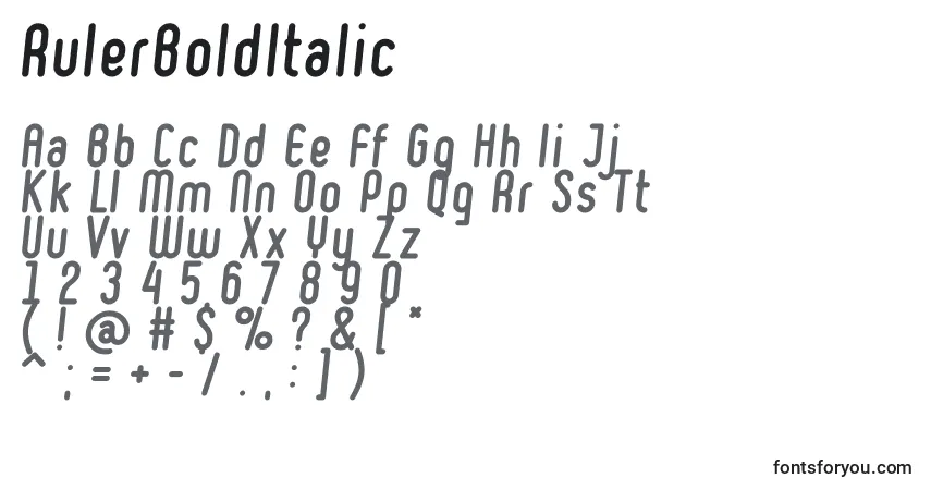 Czcionka RulerBoldItalic – alfabet, cyfry, specjalne znaki