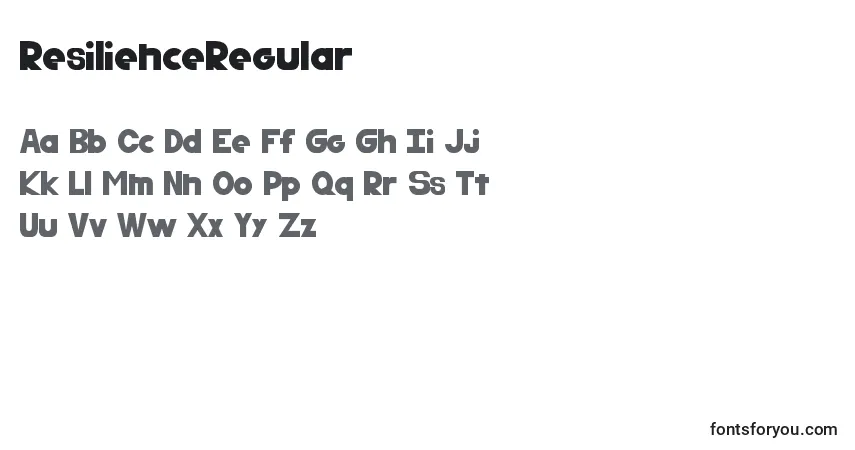 Czcionka ResilienceRegular – alfabet, cyfry, specjalne znaki
