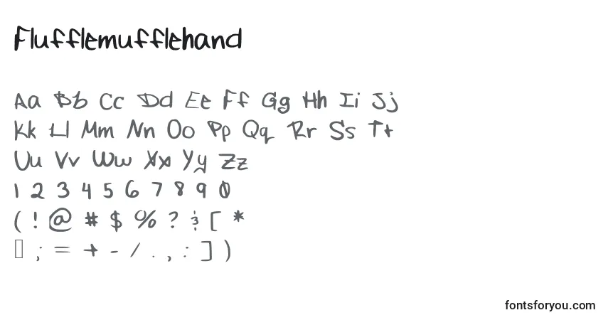 Czcionka Flufflemufflehand – alfabet, cyfry, specjalne znaki