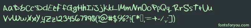フォントFlufflemufflehand – 黒い背景に緑の文字