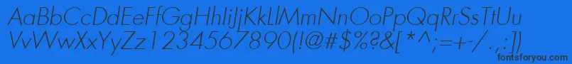 FuturaLtLightOblique-Schriftart – Schwarze Schriften auf blauem Hintergrund