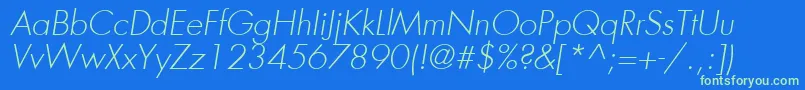 FuturaLtLightOblique Font – Green Fonts on Blue Background