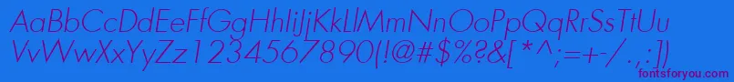 FuturaLtLightOblique Font – Purple Fonts on Blue Background