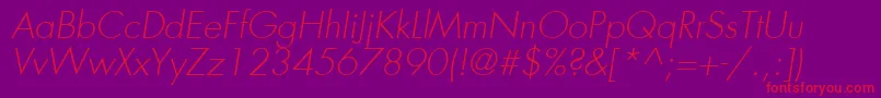 FuturaLtLightOblique Font – Red Fonts on Purple Background