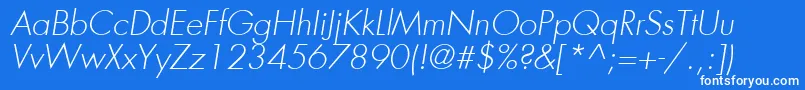 FuturaLtLightOblique Font – White Fonts on Blue Background