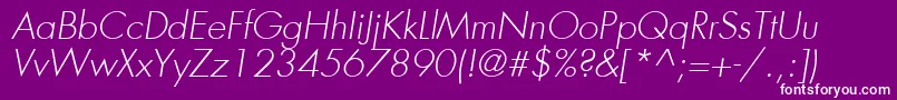 FuturaLtLightOblique Font – White Fonts on Purple Background