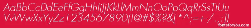 FuturaLtLightOblique Font – White Fonts on Red Background
