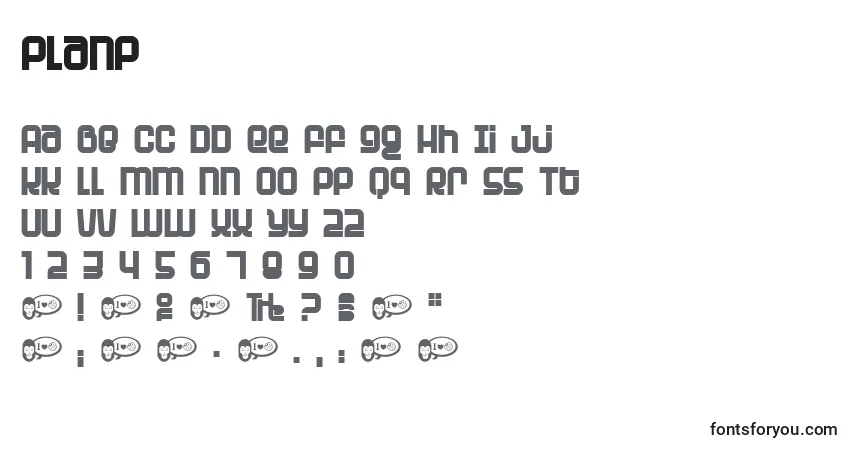Czcionka Planp – alfabet, cyfry, specjalne znaki