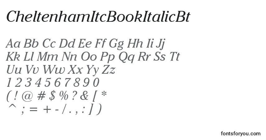 Czcionka CheltenhamItcBookItalicBt – alfabet, cyfry, specjalne znaki