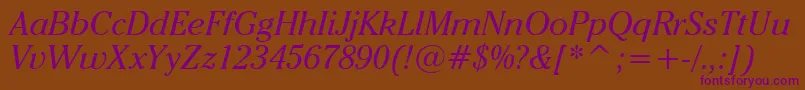 CheltenhamItcBookItalicBt Font – Purple Fonts on Brown Background