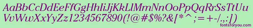 CheltenhamItcBookItalicBt Font – Purple Fonts on Green Background