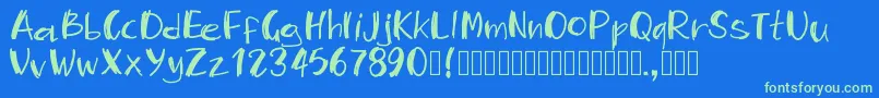Pwmambo-Schriftart – Grüne Schriften auf blauem Hintergrund