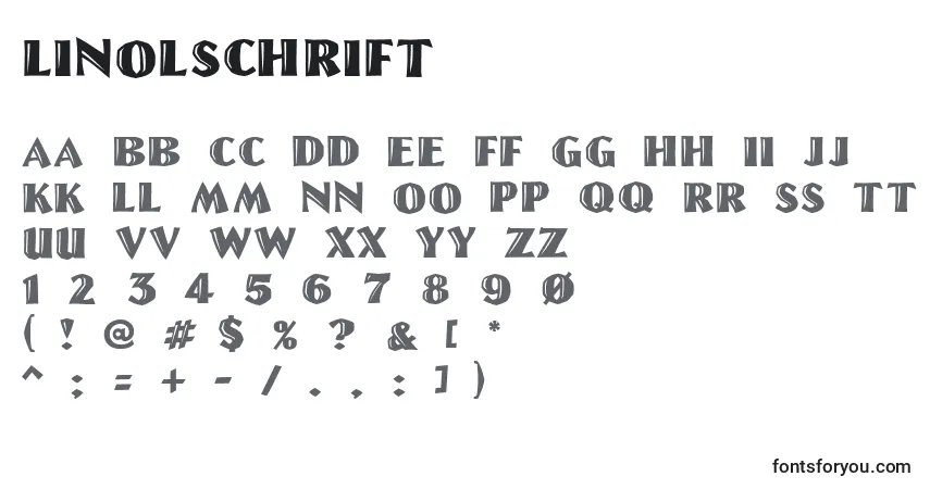 A fonte Linolschrift – alfabeto, números, caracteres especiais