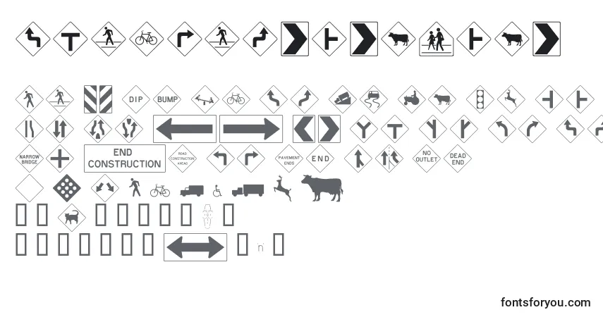 Schriftart Roadwarningsign – Alphabet, Zahlen, spezielle Symbole