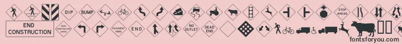 Roadwarningsign-fontti – mustat fontit vaaleanpunaisella taustalla