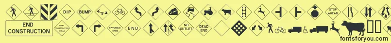 Roadwarningsign Font – Black Fonts on Yellow Background