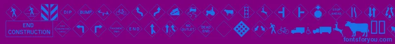 Roadwarningsign Font – Blue Fonts on Purple Background