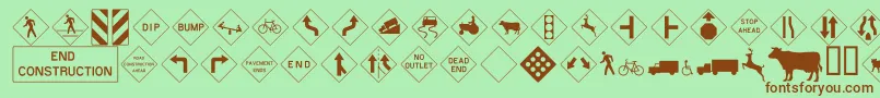 Roadwarningsign Font – Brown Fonts on Green Background