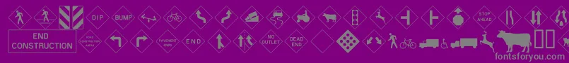 Roadwarningsign-Schriftart – Graue Schriften auf violettem Hintergrund
