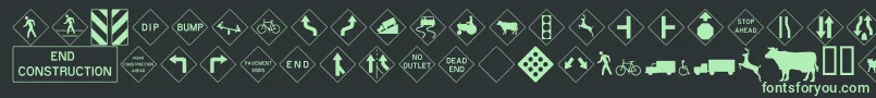 Roadwarningsign Font – Green Fonts on Black Background