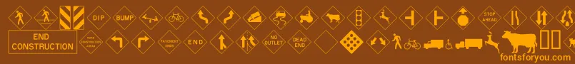 Roadwarningsign Font – Orange Fonts on Brown Background