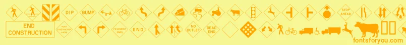 Roadwarningsign Font – Orange Fonts on Yellow Background