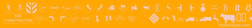 Roadwarningsign Font – Pink Fonts on Orange Background