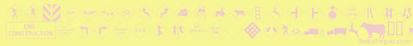 Czcionka Roadwarningsign – różowe czcionki na żółtym tle