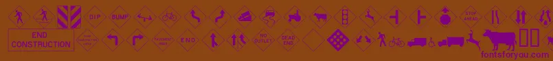 Roadwarningsign Font – Purple Fonts on Brown Background