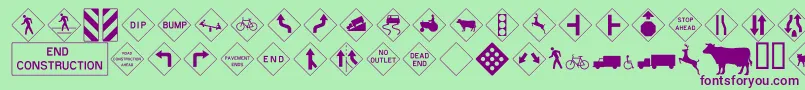 fuente Roadwarningsign – Fuentes Moradas Sobre Fondo Verde