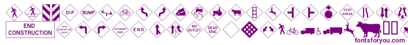 Roadwarningsign-fontti – violetit fontit valkoisella taustalla