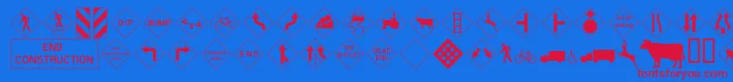 Roadwarningsign Font – Red Fonts on Blue Background