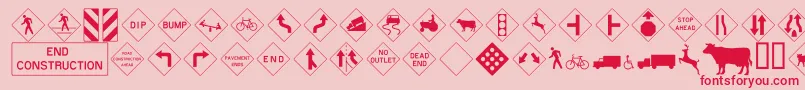 Czcionka Roadwarningsign – czerwone czcionki na różowym tle