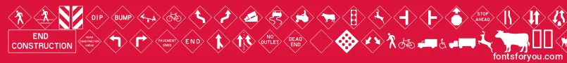 Fonte Roadwarningsign – fontes brancas em um fundo vermelho