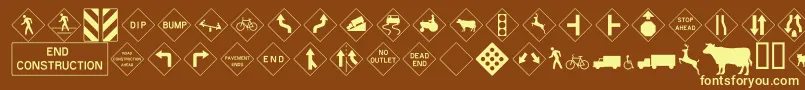 Roadwarningsign Font – Yellow Fonts on Brown Background