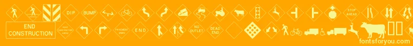 Roadwarningsign-Schriftart – Gelbe Schriften auf orangefarbenem Hintergrund