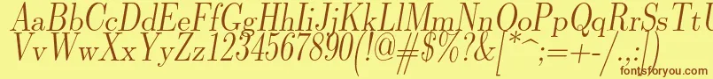 Lmromandunh10Oblique Font – Brown Fonts on Yellow Background