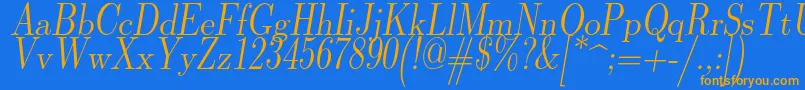 Lmromandunh10Oblique Font – Orange Fonts on Blue Background