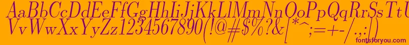 フォントLmromandunh10Oblique – オレンジの背景に紫のフォント