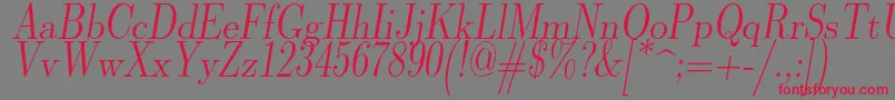 フォントLmromandunh10Oblique – 赤い文字の灰色の背景