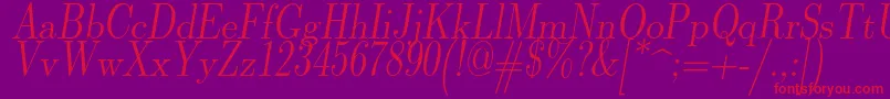 Lmromandunh10Oblique Font – Red Fonts on Purple Background