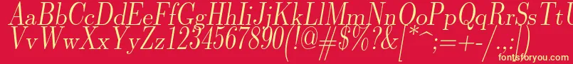 Lmromandunh10Oblique-fontti – keltaiset fontit punaisella taustalla