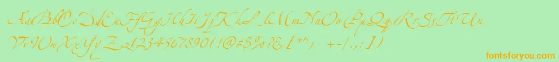 フォントZeferinoOne – オレンジの文字が緑の背景にあります。