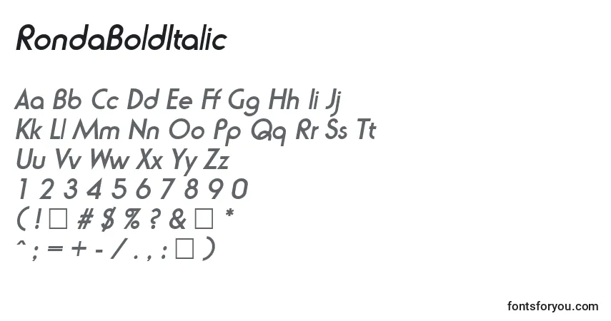 Schriftart RondaBoldItalic – Alphabet, Zahlen, spezielle Symbole