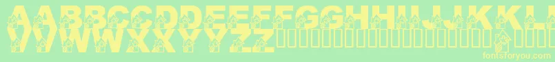 フォントLmsHollysGreenhouse – 黄色の文字が緑の背景にあります