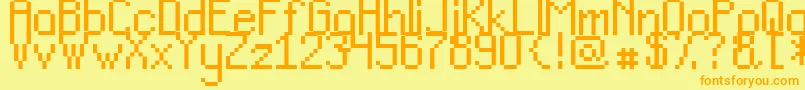 フォントTeacpss – オレンジの文字が黄色の背景にあります。