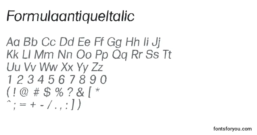 Schriftart FormulaantiqueItalic – Alphabet, Zahlen, spezielle Symbole