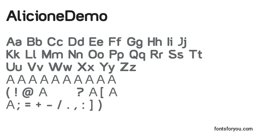 characters of alicionedemo font, letter of alicionedemo font, alphabet of  alicionedemo font