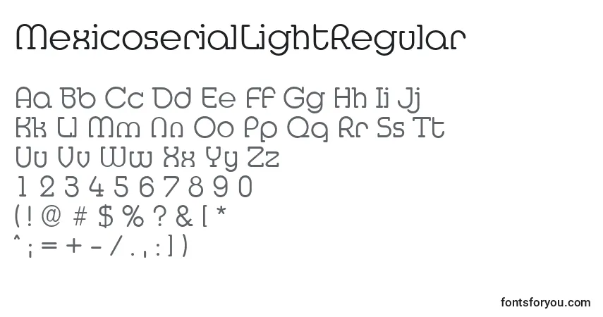 characters of mexicoseriallightregular font, letter of mexicoseriallightregular font, alphabet of  mexicoseriallightregular font