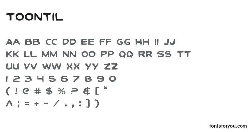 characters of toontil font, letter of toontil font, alphabet of  toontil font